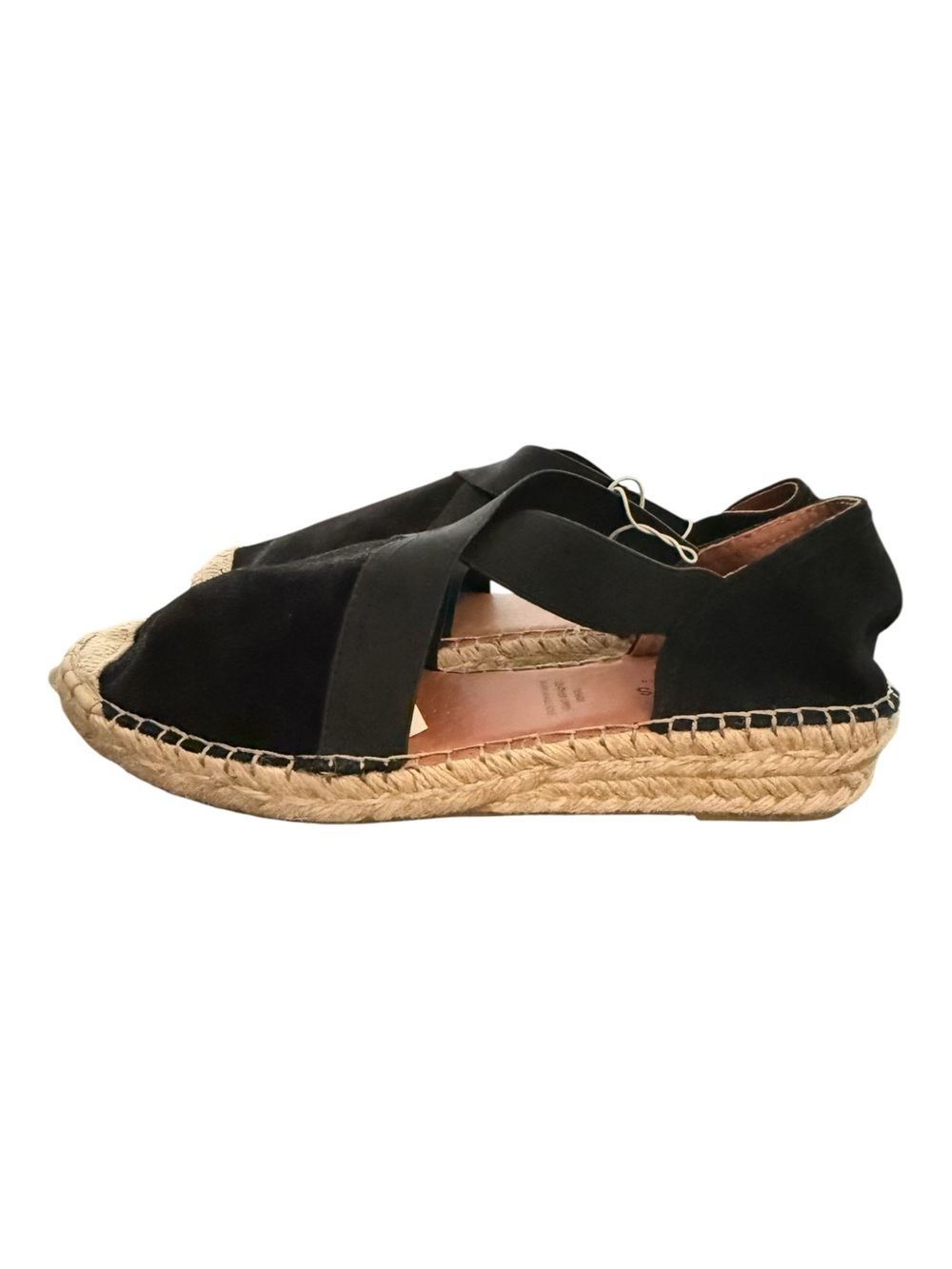 Fabiolas Black Suede Espadrille Flats Criss Cross Sandals 8.5 Boho Coastal NWOT - Picture 3 of 7